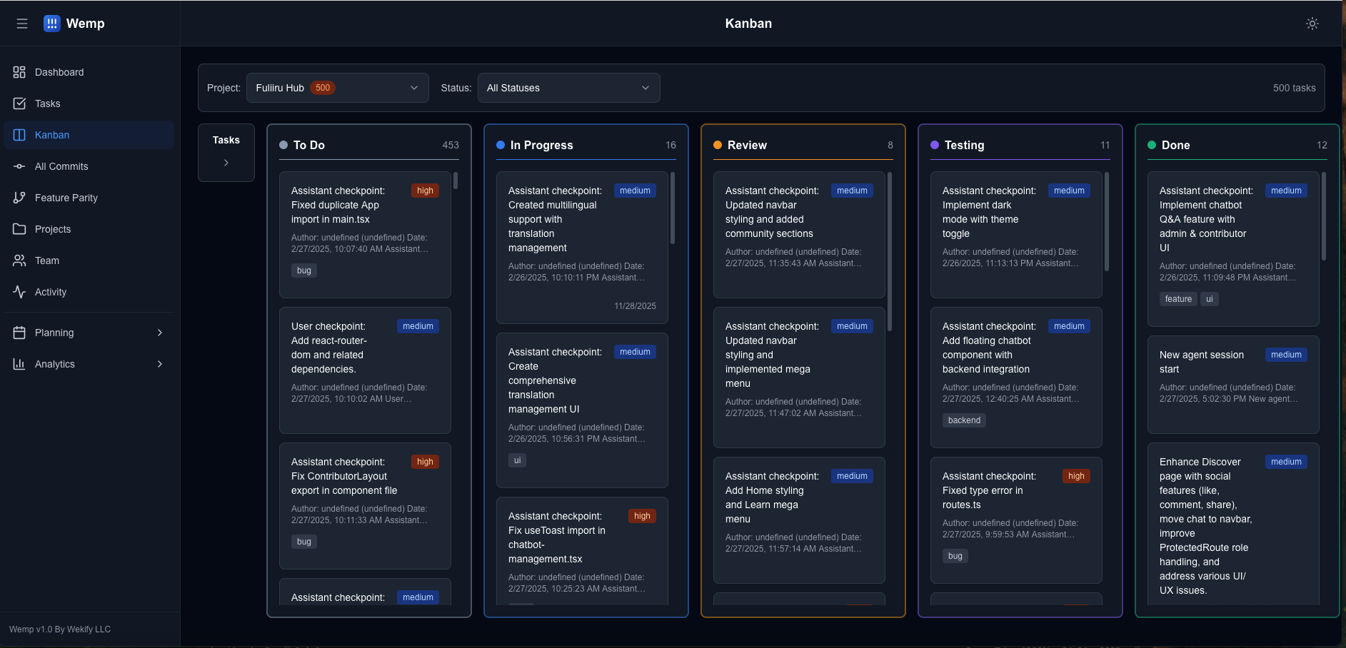 Peacae PM Kanban board